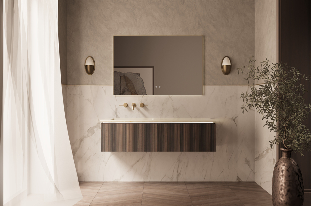 База под раковину Luxe 1400 подвесная, 2 выкатных ящика soft close, натуральный орех