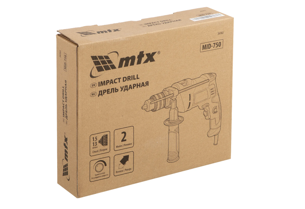Дрель ударная MID-750, 750 Вт, 0-3000 об/мин, 0-48000 уд/мин MTX 26382
