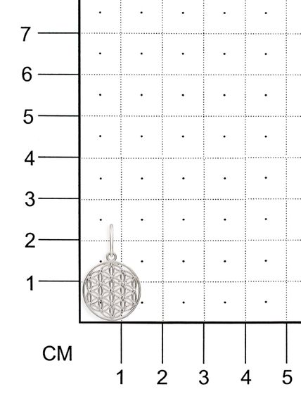 Фото подвески Цветок жизни малый из серебра, на размерной сетке.