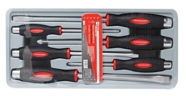 Набор отверток силовых магнитных ''Profi''S2, 6пр. (PH:2x100, 3x150мм, SL 5.5х125, 6.5х150, 10х200, 12х200мм)в лотке FORCEKRAFT FK-2069