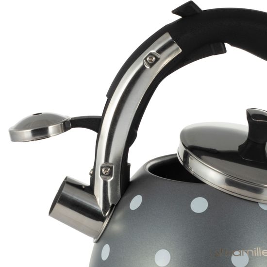 Чайник 2,5 л. из нержавеющей стали со свистком Kamille KM-1099 с рисунком "горошек"