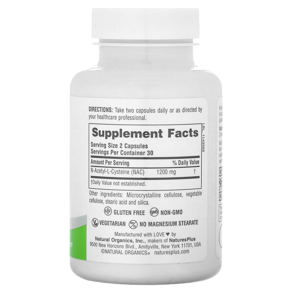 NaturesPlus, Pro NAC 1200, 60 капсул (600 мг на капсулу)