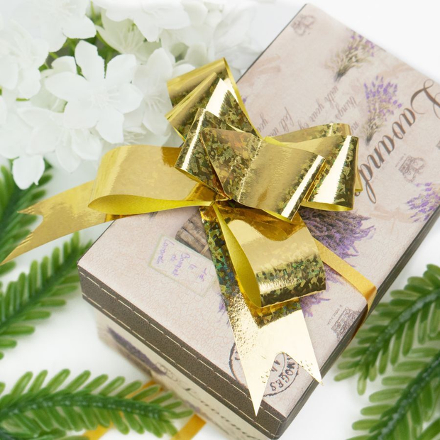 Бант-бабочка 2,2 см, цветная голография, золотой