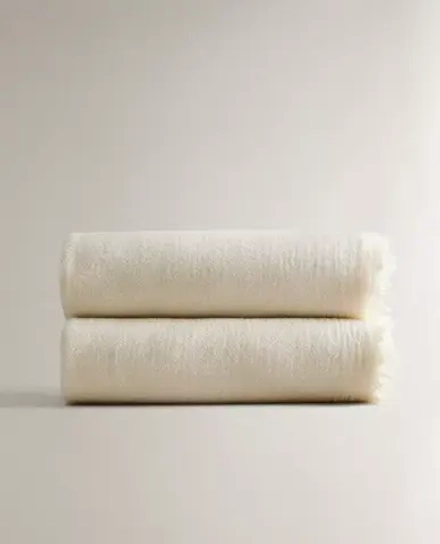 ZARA HOME ПЛЕД ИЗ СМЕСОВОЙ ШЕРСТИ, ЖЕЛТОВАТО-БЕЛЫЙ