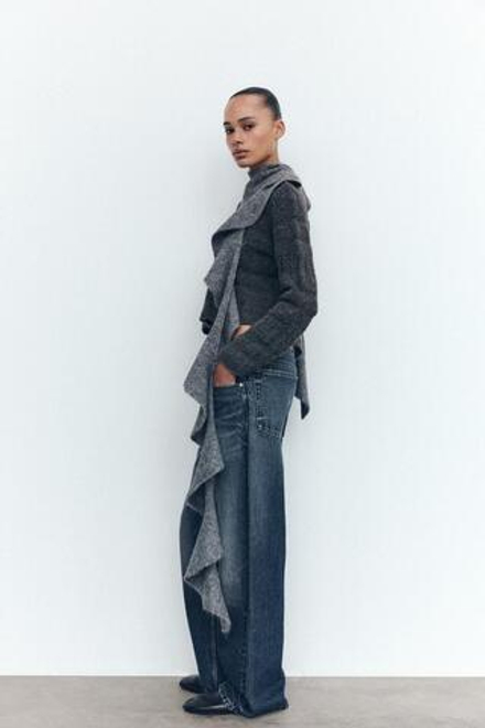 ZARA СВИТЕР ИЗ МЯГКОГО КРУЖЕВА КРОШЕ, АНТРАЦИТОВО-СЕРЫЙ