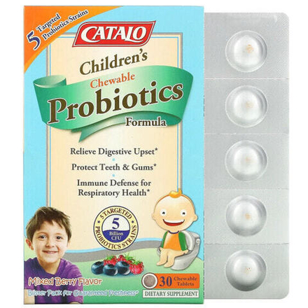 Детское здоровье Catalo Naturals, Формула с пробиотиками для детей, ягодная смесь, 5 млрд КОЕ, 30 жевательных таблеток