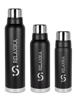 Термос Relaxika 103 (1,2 литра), черный (стикерпак "Зимний спорт")