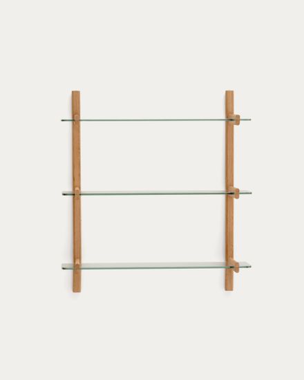 Модульный стеллаж Sitra из массива дуба с 3 стеклянными полками