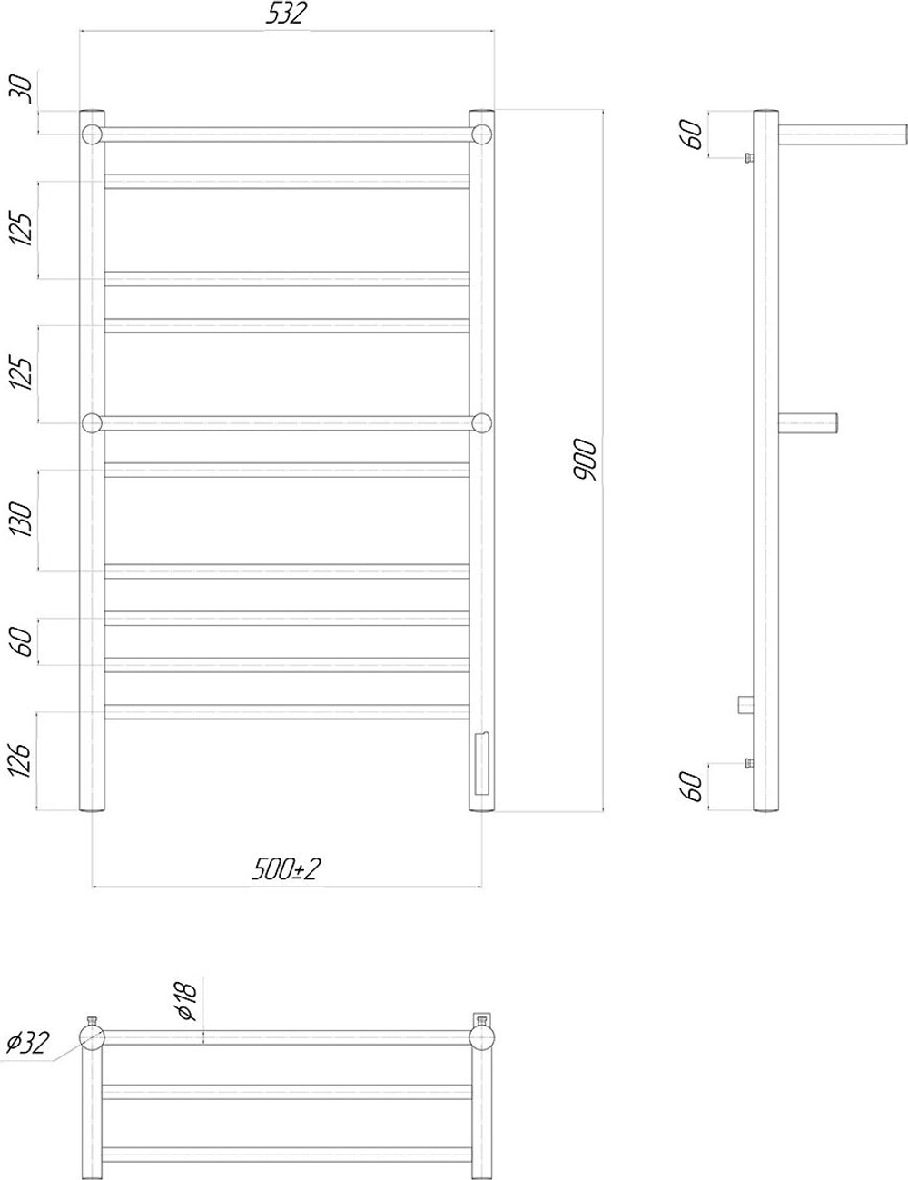 Полотенцесушитель электрический Lemark Pramen LM33910Z П10 500x900, диммер справа, хром