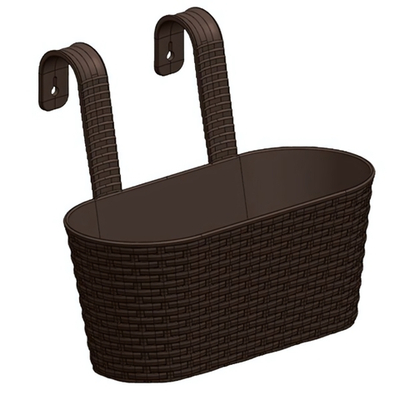Кашпо "Ведро декоративное РАТТАН" большое овальное настенное с крючками для подвеса, цвет коричневый