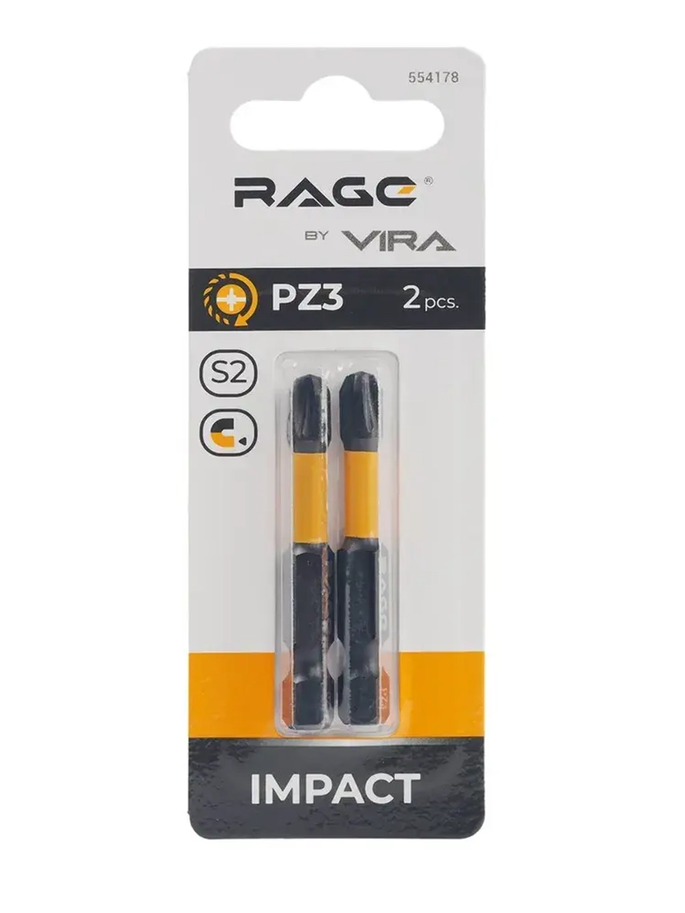 Биты торсионные IMPACT 2 шт S2 PZ3 x 50 мм RAGE by VIRA