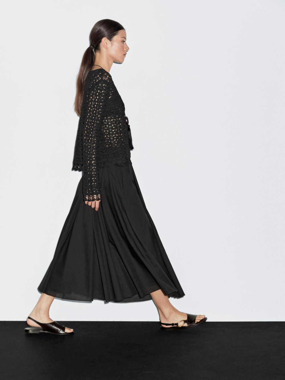 Massimo Dutti Расклешенная юбка из 100% хлопка, черный