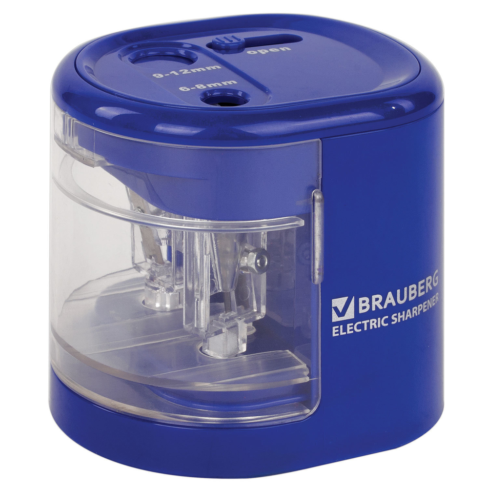 Точилка электрическая BRAUBERG "STANDARD" 2 отверстия для карандашей (включая утолщенные) питание от 4 батареек АА (2 штуки в упаковке)