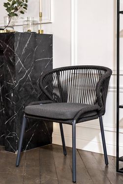 "Венето" обеденная группа на 4 персоны со стульями "Милан", каркас темно-серый, роуп темно-серый