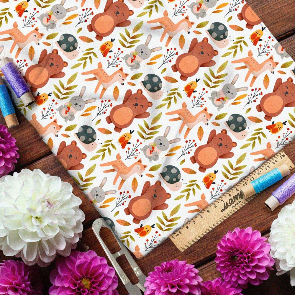 Ткань оксфорд 600 радостные животные в лесу