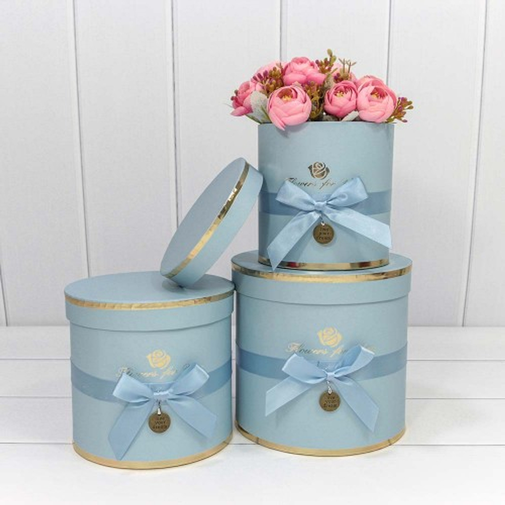 Коробка 18х17 см Набор 3 шт "Flowers For You" (Голубой)