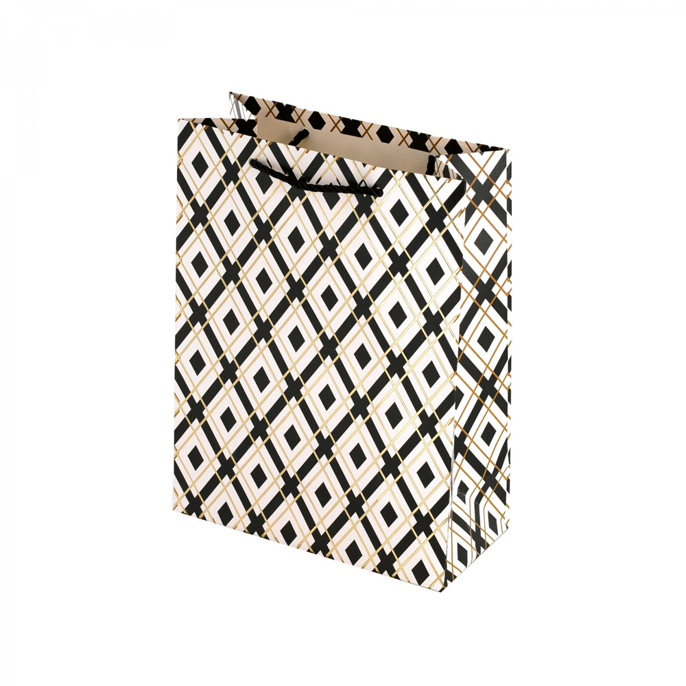 Пакет подарочный бумажный Alingar, (М) 18х24х8,5 см, вертикальный, "Черно-белый паттерн", ламинация, тиснение фольга, ассорти