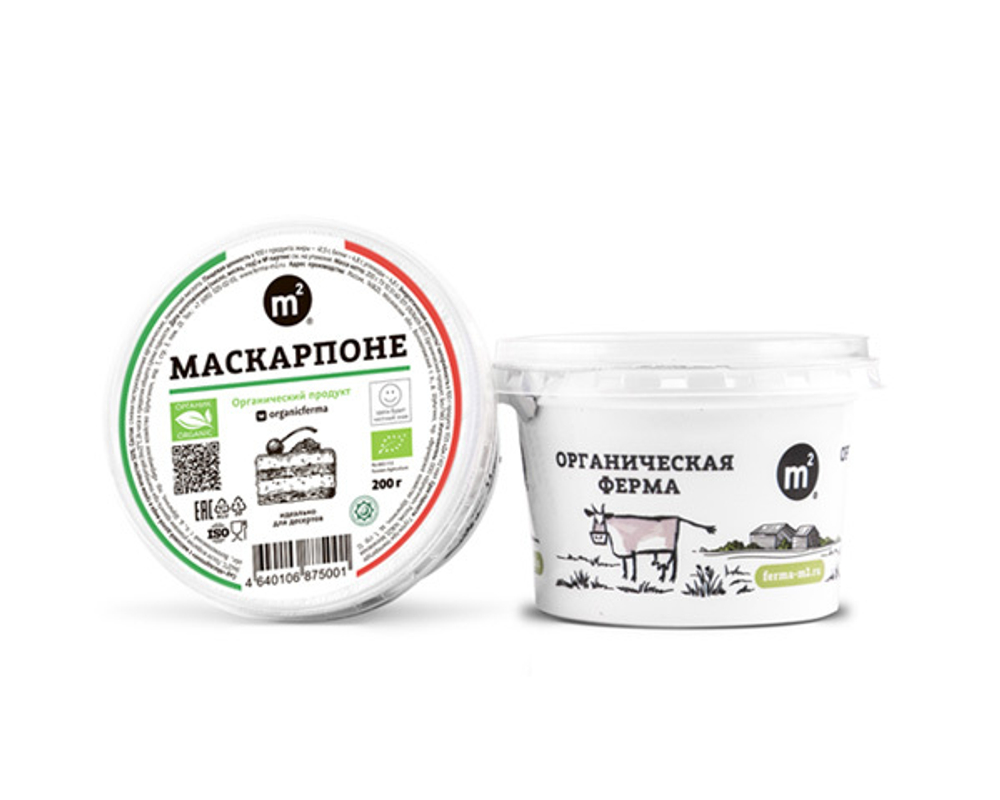 Сыр Маскарпоне из коровьих сливок, с м.д.ж. в сухом веществе - 50%, Ферма М2, 200 г