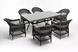 "Амароне" обеденная группа из искусственного ротанга на 6 персон, цвет графит