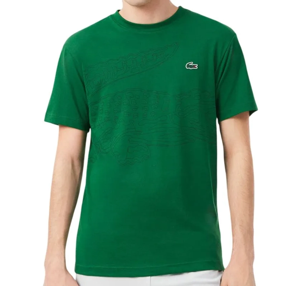 Мужская теннисная футболка Lacoste Ultra Dry Crocodile Print Sport - fairway/black