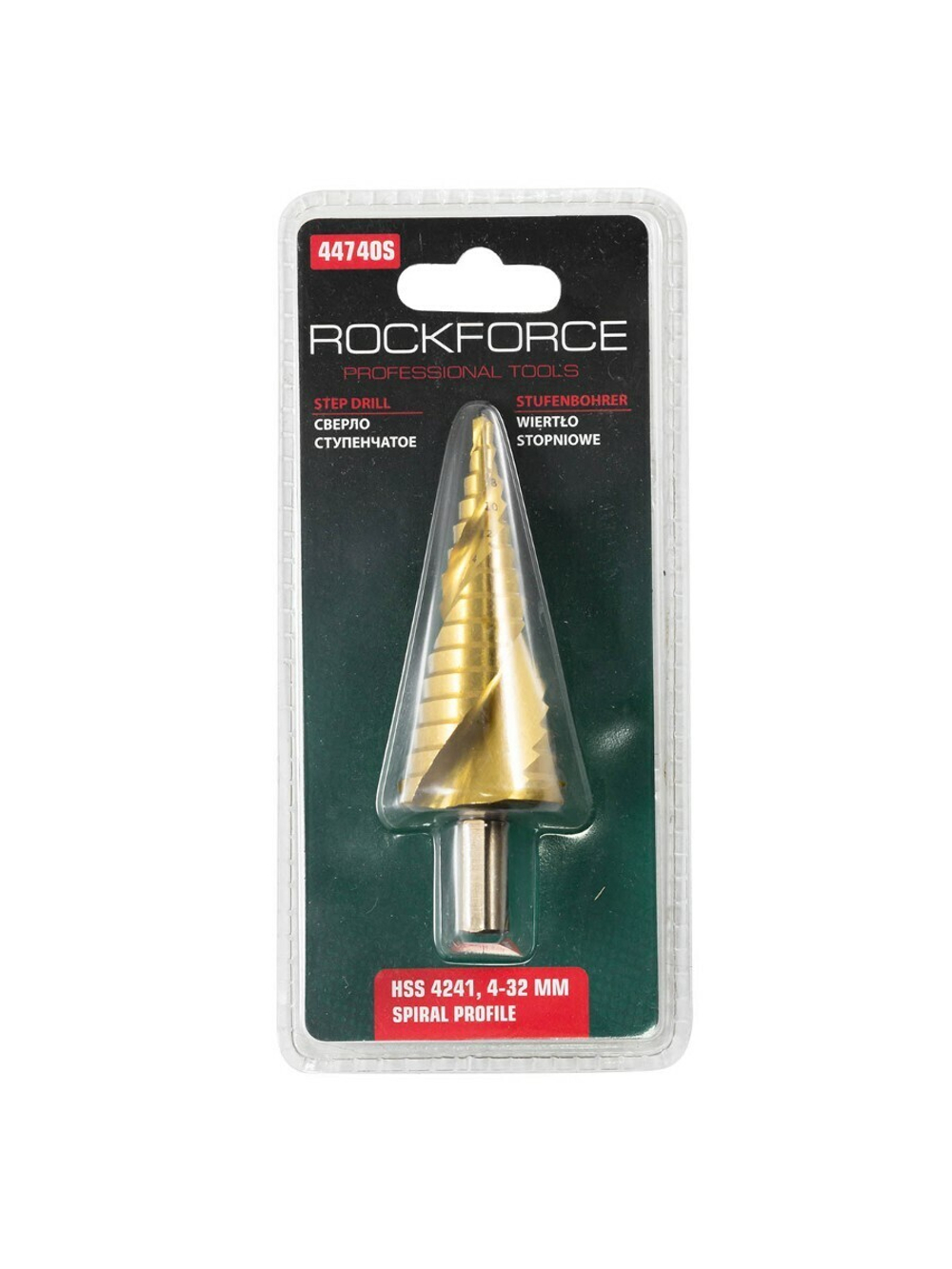 Сверло ступенчатое спиральное HSS 4241(4-32мм), в блистере RockForce##Rock FORCE RF-44740S