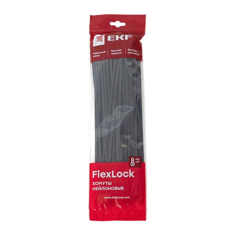 Хомут P6.6 стандартный (ч), 7.6x300 (100шт) FlexLock EKF