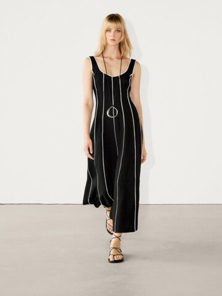 Massimo Dutti Двухцветное платье с контрастными деталями, черный