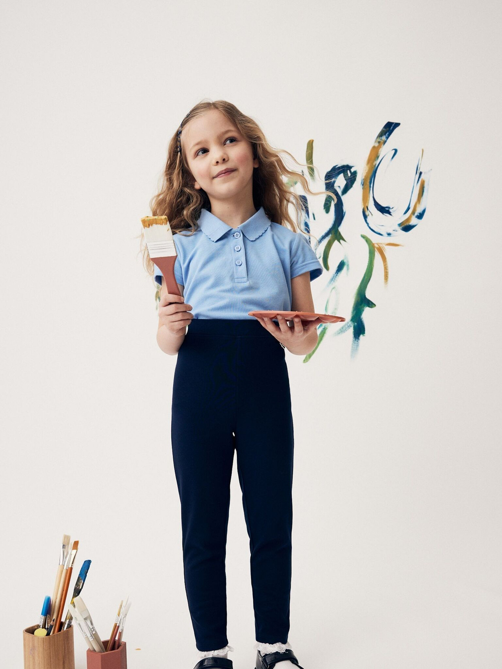 Брюки школьные без застежки для девочки Next Q90-021, Темно-синий