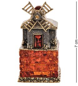 Народные промыслы AM-3123 Фигурка «Мельница» (латунь, янтарь)