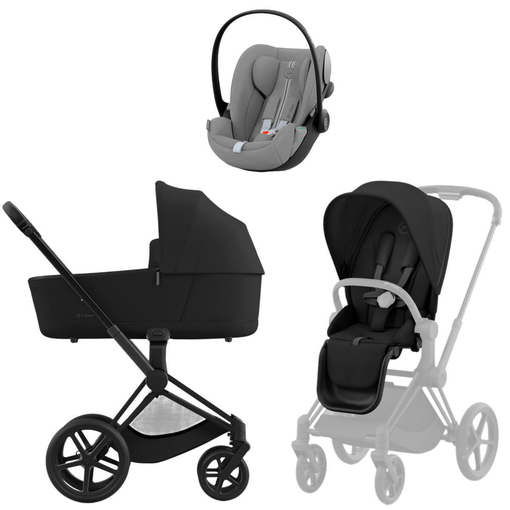 Коляска Cybex Priam IV Matt Black complete и автокресло Cloud G i-Size Stone Grey Plus 3 в 1 Sepia Black