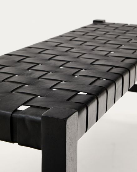 Скамья Calixta из кожи и красного дерева с черной отделкой 120 см