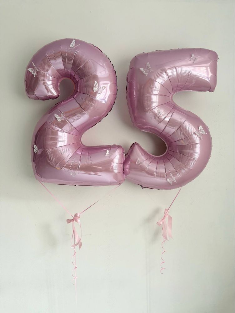 Воздушные гелиевые цифры розовые 25 бабочки №5092