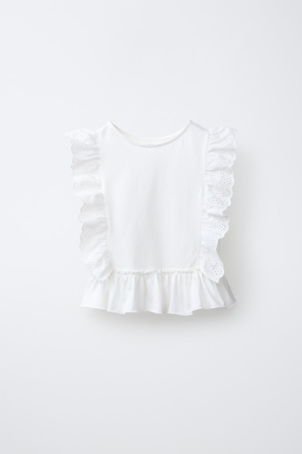 ZARA ФУТБОЛКА С ВЫШИВКОЙ, БЕЛЫЙ