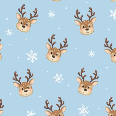 Новогодний олени со снежинками на голубом
