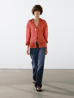 Massimo Dutti Рубашка свободного кроя из смесовой ткани рами, вишнево-красный