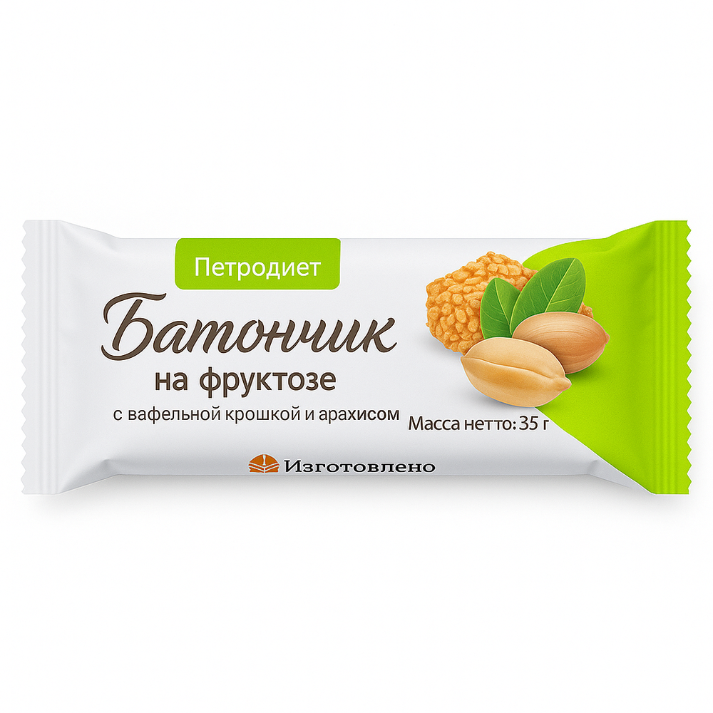 Батончикина фруктозе с вафельной крошкой и арахисом Петродиет 35 гр