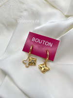 Серьги золотистые ЛВ со стразом и белой эмалью