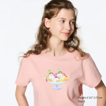 UNIQLO ФУТБОЛКА С ПРИНТОМ  MOFUSAND UT, РОЗОВЫЙ