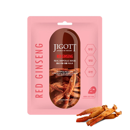 Маска для лица Jigott Red Ginseng Real Ampoule Mask тканевая Красный Женьшень 27 мл