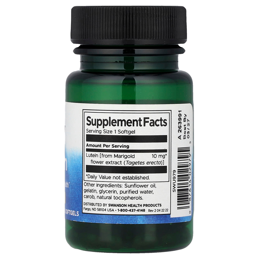 Swanson Vitamins, Лютеин, 10 мг, 60 мягких таблеток