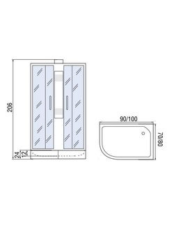 Душевая кабира  МОНОМАХ 10000005808 100/70/24 МЗ R, б/крыши, 1000х700х2060, асимметричная