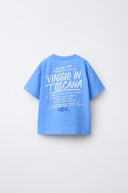 ZARA ФУТБОЛКА С ВЫШИТОЙ НАДПИСЬЮ, ГОЛУБОЙ