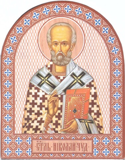 Икона аркой Николай Чудотворец, свт. на дереве: 95 х 120 (Синопсисъ)