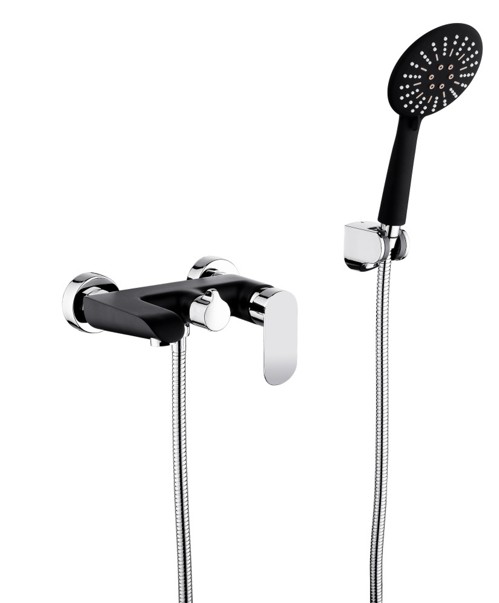 Смеситель для ванны однорычажный латунный GZ22032-C с изливом и душем, черный