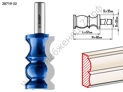 ЗУБР 32x57мм, хвостовик 12мм, фреза кромочная фигурная №8