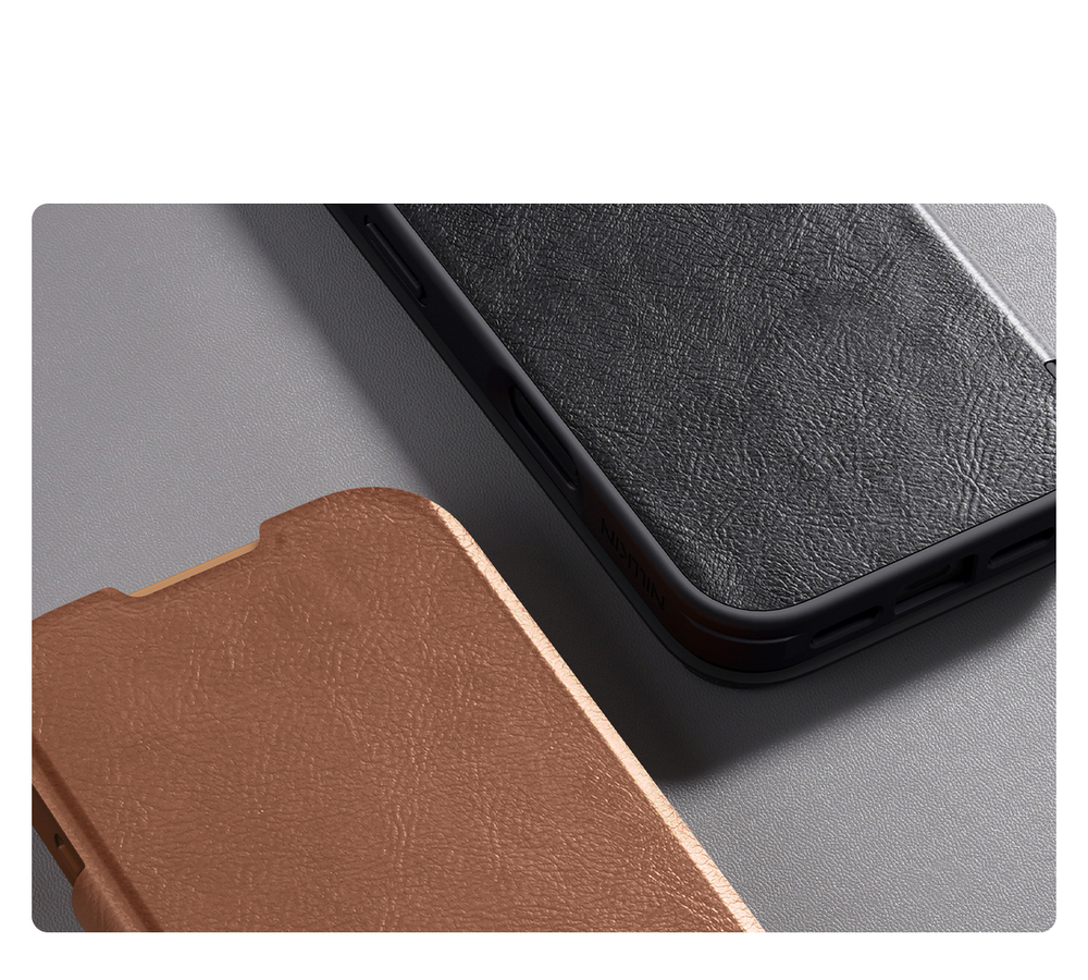 Кожаный чехол книжка коричневого цвета для iPhone 17 Pro, серия Qin Pro Leather от Nillkin