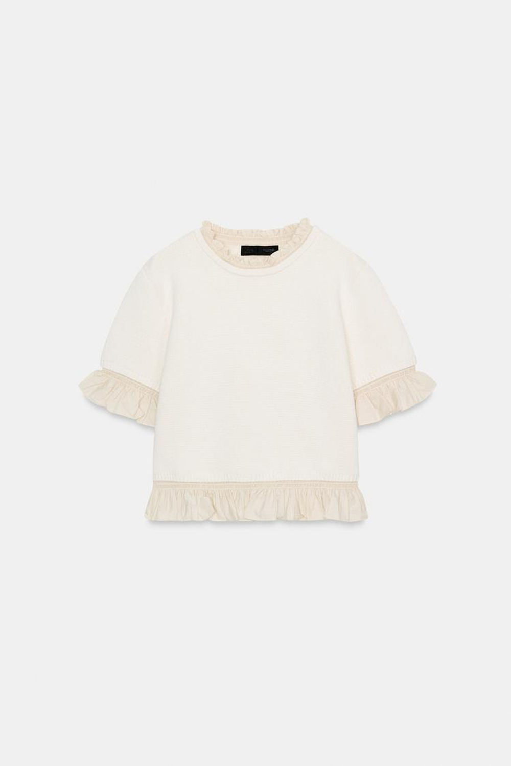 ZARA СВИТЕР С КОРОТКИМИ РУКАВАМИ И КОНТРАСТНЫМИ ДЕТАЛЯМИ, ЭКРЮ