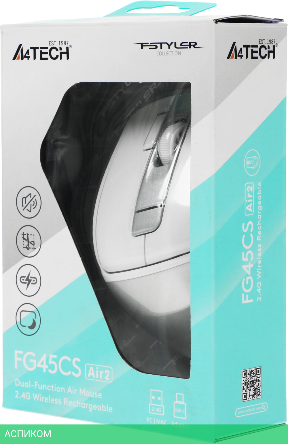 Мышь A4Tech Fstyler FG45CS Air 2 Silver White