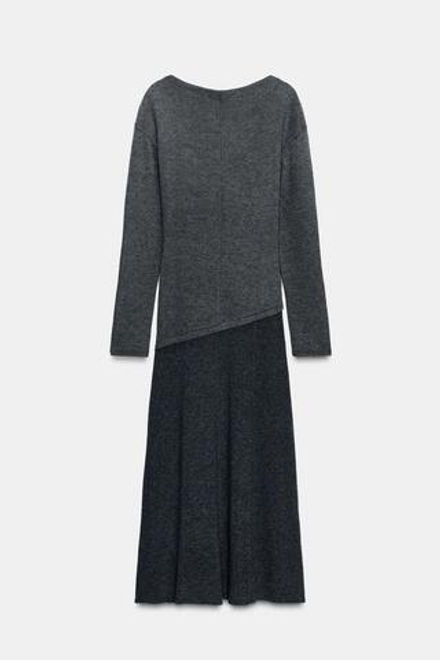 ZARA КОМБИНИРОВАННОЕ ПЛАТЬЕ ИЗ МЯГКОЙ ТКАНИ, СЕРЫЙ МЕЛАНЖ