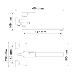 Alme 1502L Смеситель для ванны с длинным изливом